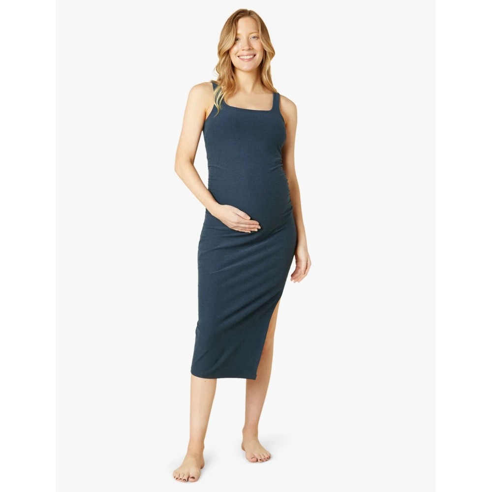 Beyond The Bump Spacedye Icon Maternity Dress L Navy Blue Midi Square Neck